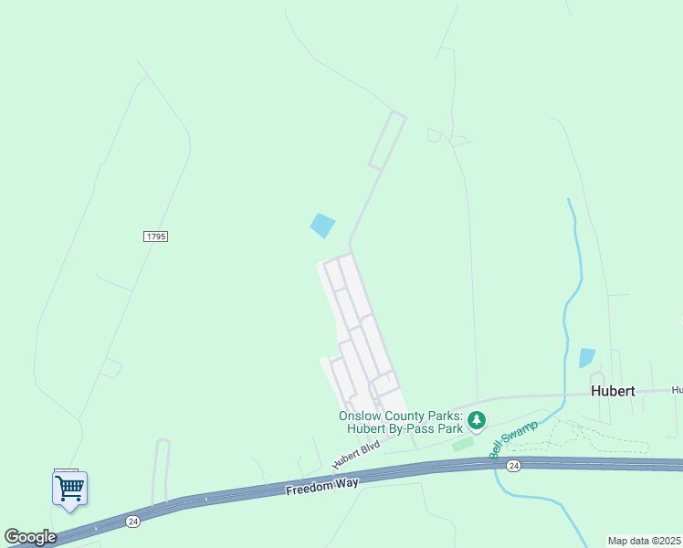 map of restaurants, bars, coffee shops, grocery stores, and more near 139 Hubert Boulevard in Hubert