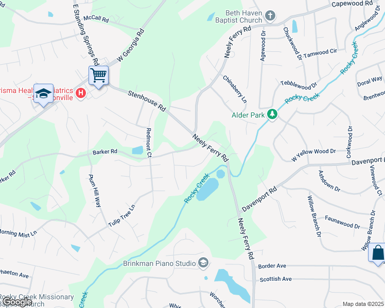 map of restaurants, bars, coffee shops, grocery stores, and more near 105 Barker Road in Simpsonville
