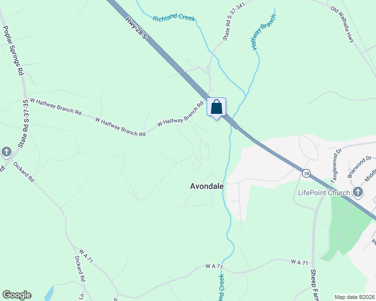 map of restaurants, bars, coffee shops, grocery stores, and more near 130 Redland Ranch Road in Walhalla
