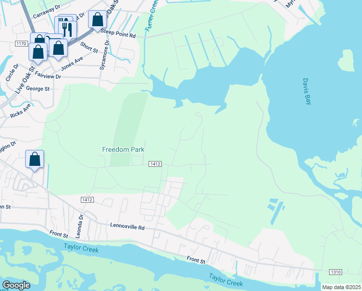 map of restaurants, bars, coffee shops, grocery stores, and more near 532 Avocet Drive in Beaufort