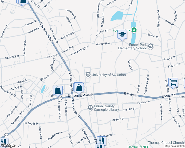 map of restaurants, bars, coffee shops, grocery stores, and more near 100 White Oak Street in Union