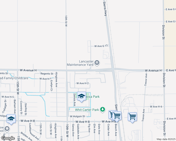 map of restaurants, bars, coffee shops, grocery stores, and more near 46020 7th Street West in Lancaster