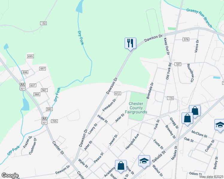 map of restaurants, bars, coffee shops, grocery stores, and more near 158 State Road 612 in Chester