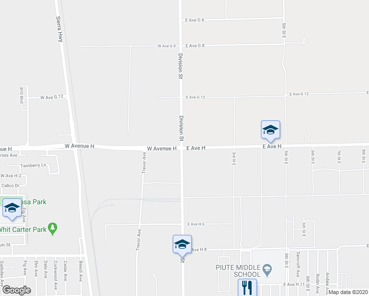 map of restaurants, bars, coffee shops, grocery stores, and more near 65 East Avenue H in Lancaster