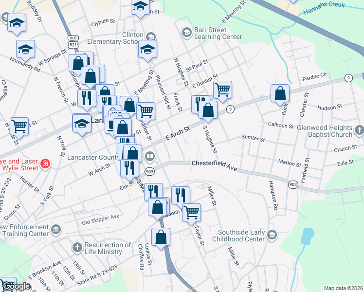map of restaurants, bars, coffee shops, grocery stores, and more near 307 McCardell Street in Lancaster