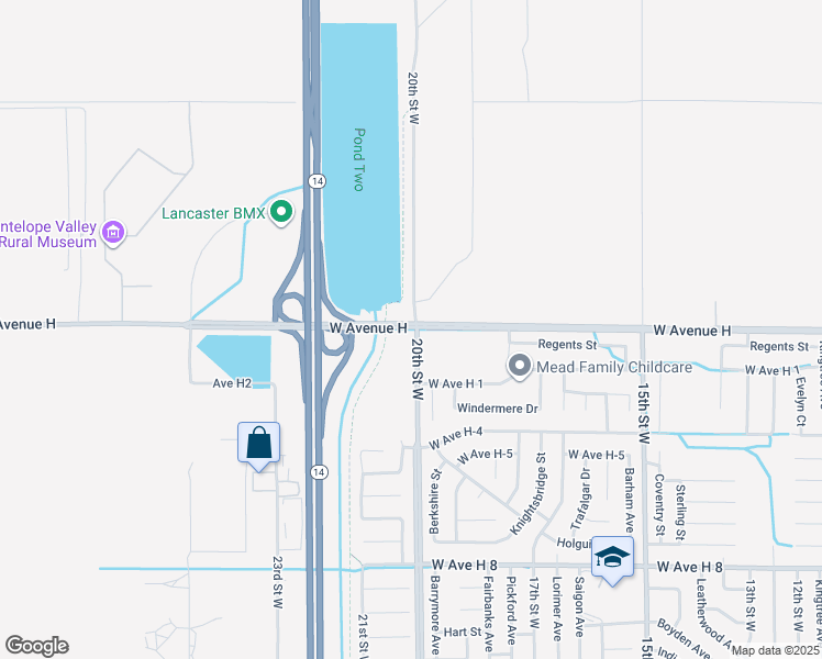 map of restaurants, bars, coffee shops, grocery stores, and more near 1046 West Avenue H in Lancaster