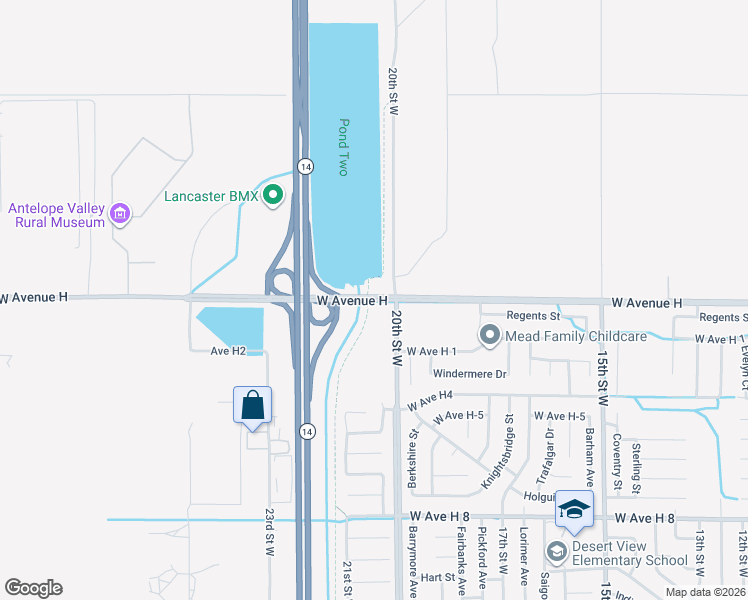 map of restaurants, bars, coffee shops, grocery stores, and more near 1432 Avenue H 15 in Lancaster