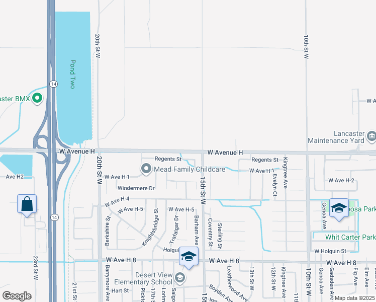 map of restaurants, bars, coffee shops, grocery stores, and more near West Avenue H in Lancaster