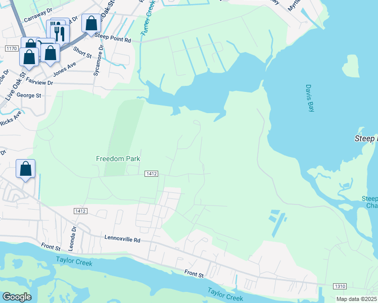 map of restaurants, bars, coffee shops, grocery stores, and more near 514 Sheldrake Court in Beaufort