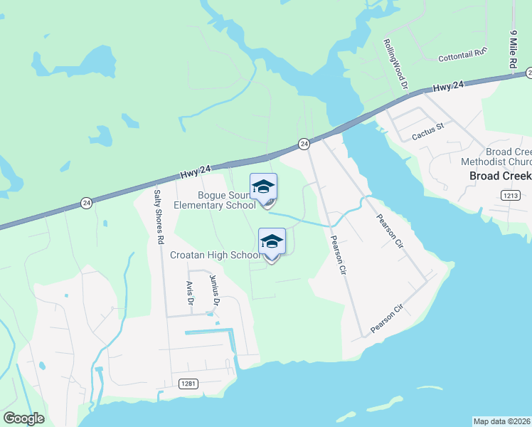 map of restaurants, bars, coffee shops, grocery stores, and more near 3323 North Carolina 24 in Newport