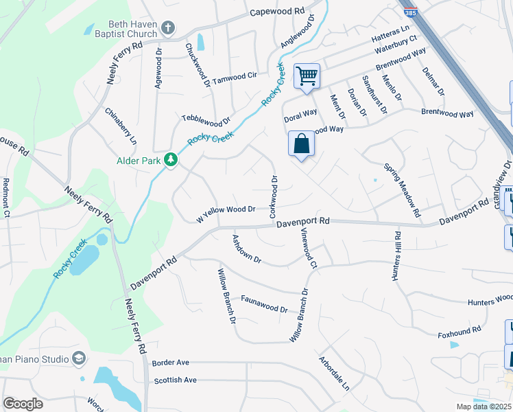 map of restaurants, bars, coffee shops, grocery stores, and more near 407 West Yellow Wood Drive in Simpsonville