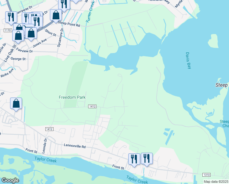 map of restaurants, bars, coffee shops, grocery stores, and more near 514 Sheldrake Court in Beaufort