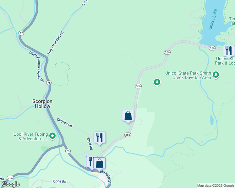 map of restaurants, bars, coffee shops, grocery stores, and more near 565 Georgia 356 in Helen