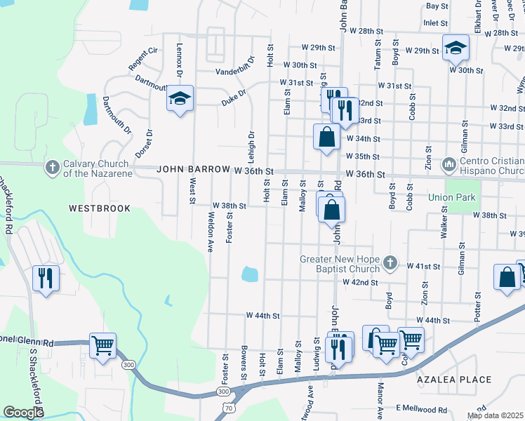 map of restaurants, bars, coffee shops, grocery stores, and more near 3800 Holt Street in Little Rock