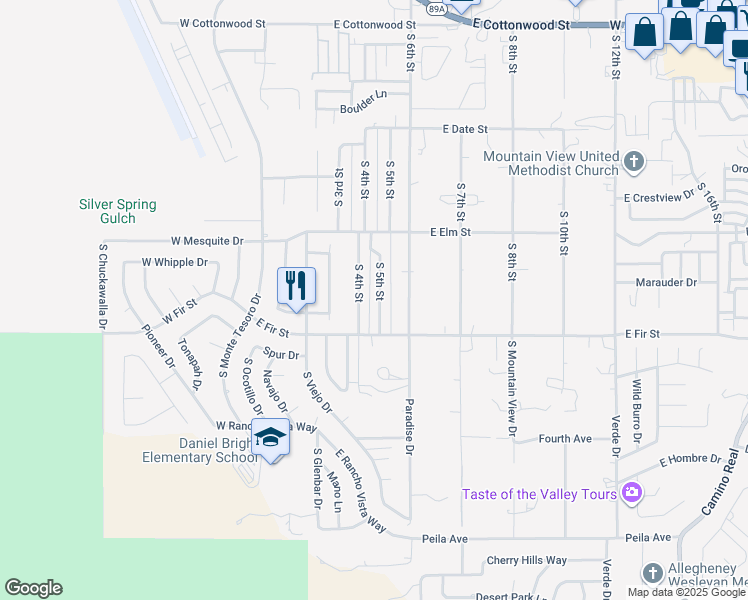 map of restaurants, bars, coffee shops, grocery stores, and more near 1122 S 5th St in Cottonwood