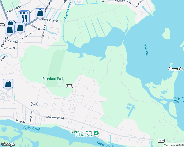 map of restaurants, bars, coffee shops, grocery stores, and more near 513 Goldeneye Court in Beaufort
