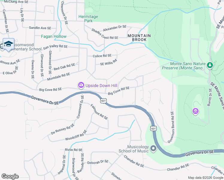 map of restaurants, bars, coffee shops, grocery stores, and more near 2003 Big Cove Road Southeast in Huntsville