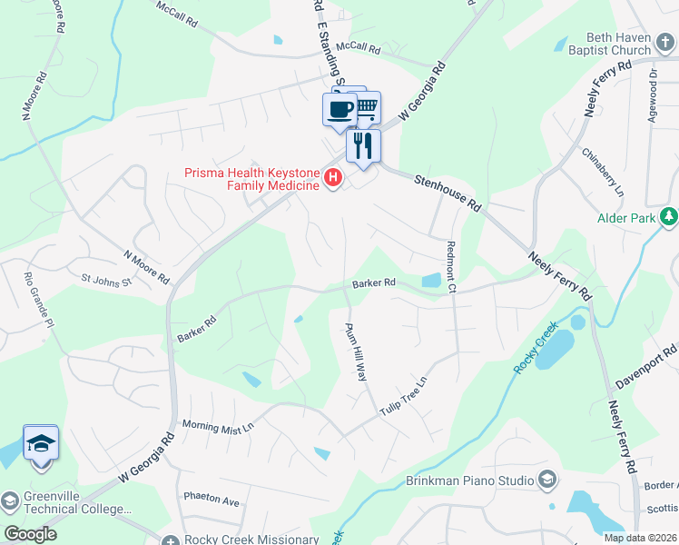 map of restaurants, bars, coffee shops, grocery stores, and more near 5 Layken Lane in Simpsonville