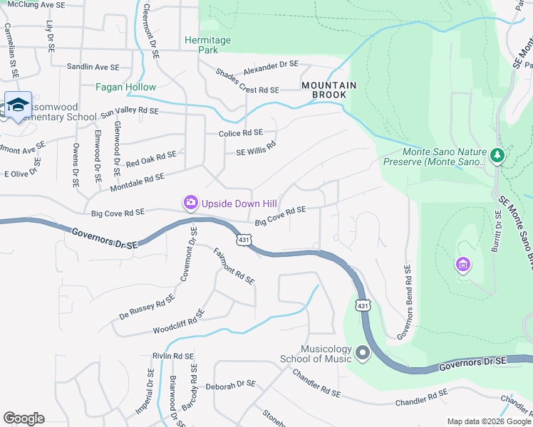 map of restaurants, bars, coffee shops, grocery stores, and more near 2003 Big Cove Road Southeast in Huntsville