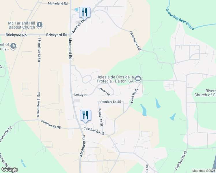 map of restaurants, bars, coffee shops, grocery stores, and more near 509 Colter Drive in Dalton