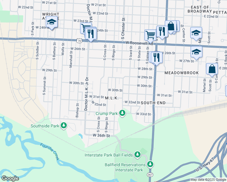 map of restaurants, bars, coffee shops, grocery stores, and more near 3000 S Chester St in Little Rock