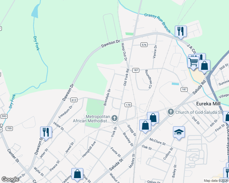 map of restaurants, bars, coffee shops, grocery stores, and more near 519 York Terrace Street in Chester