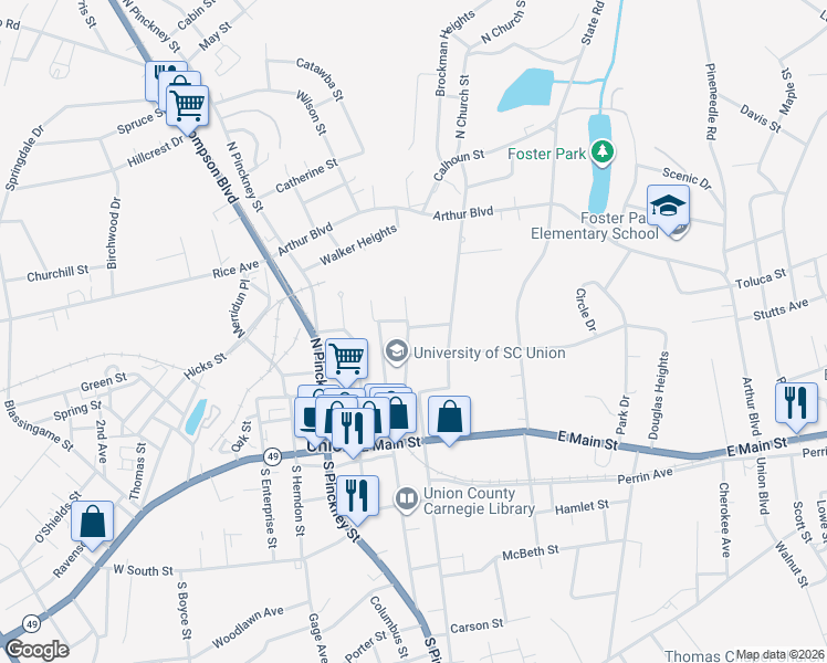 map of restaurants, bars, coffee shops, grocery stores, and more near 100 White Oak Street in Union
