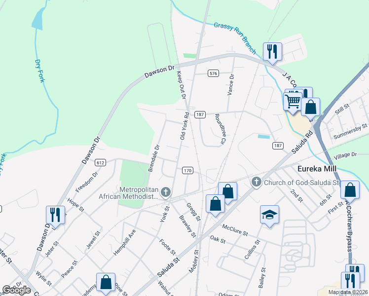 map of restaurants, bars, coffee shops, grocery stores, and more near 506 Old York Road in Chester