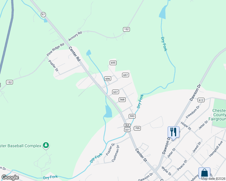 map of restaurants, bars, coffee shops, grocery stores, and more near 517 State Road 637 in Chester
