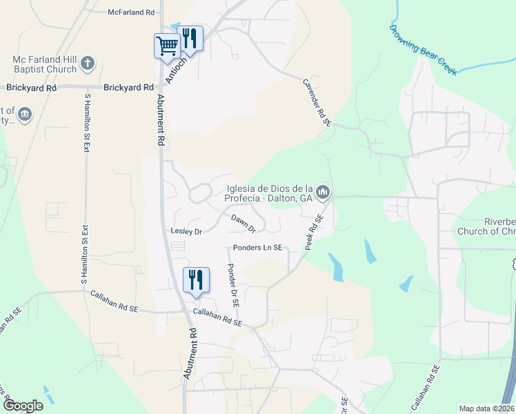 map of restaurants, bars, coffee shops, grocery stores, and more near 509 Colter Drive in Dalton