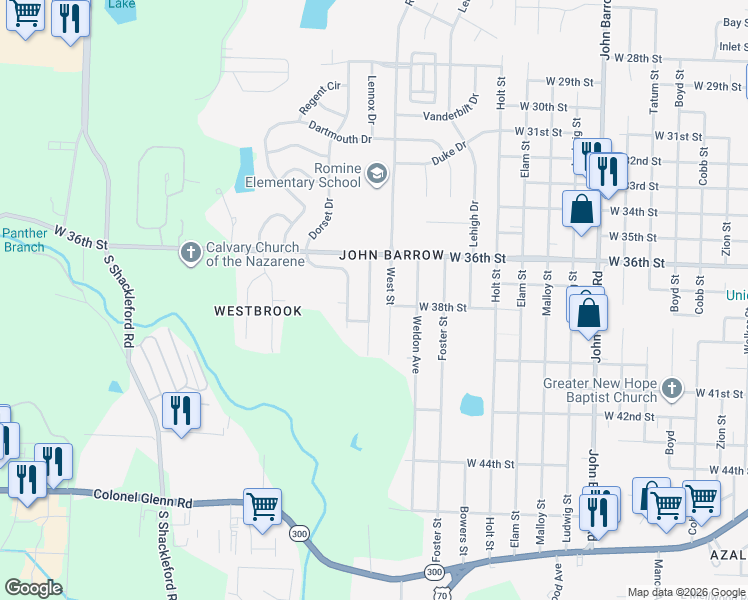 map of restaurants, bars, coffee shops, grocery stores, and more near 3715 Stonehedge Drive in Little Rock