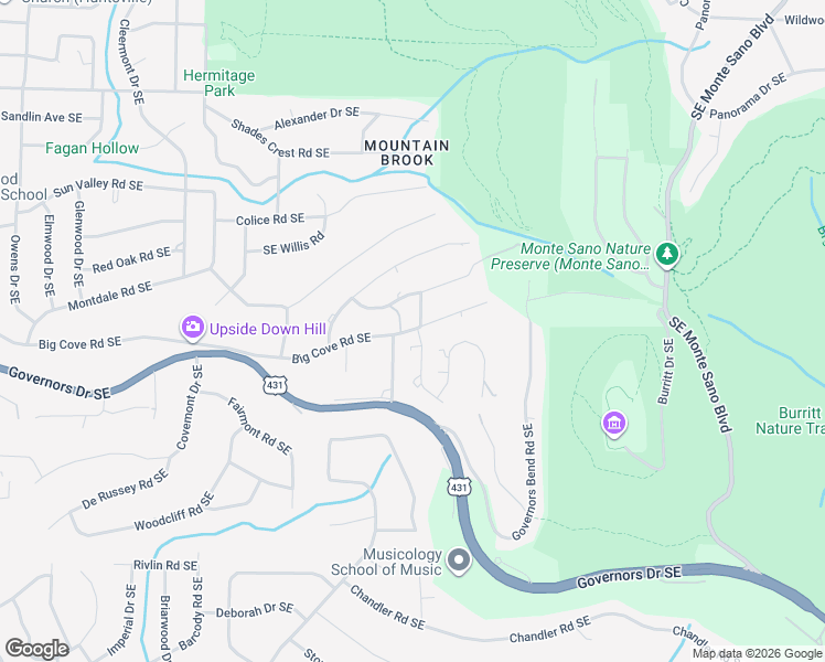 map of restaurants, bars, coffee shops, grocery stores, and more near 1903 Chippendale Drive Southeast in Huntsville