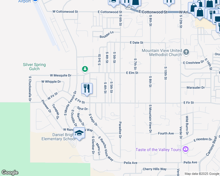 map of restaurants, bars, coffee shops, grocery stores, and more near 1106 South 5th Street in Cottonwood