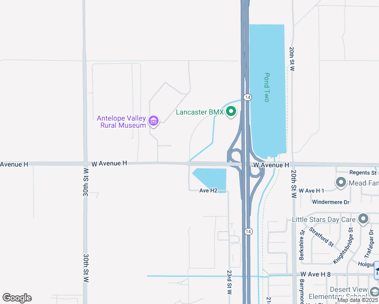 map of restaurants, bars, coffee shops, grocery stores, and more near 25th Street West in Lancaster