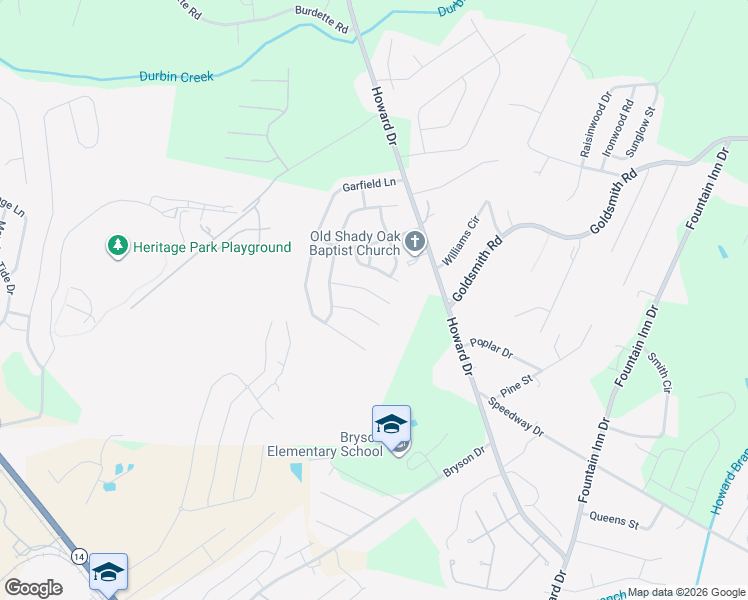 map of restaurants, bars, coffee shops, grocery stores, and more near 23 Burge Court in Simpsonville