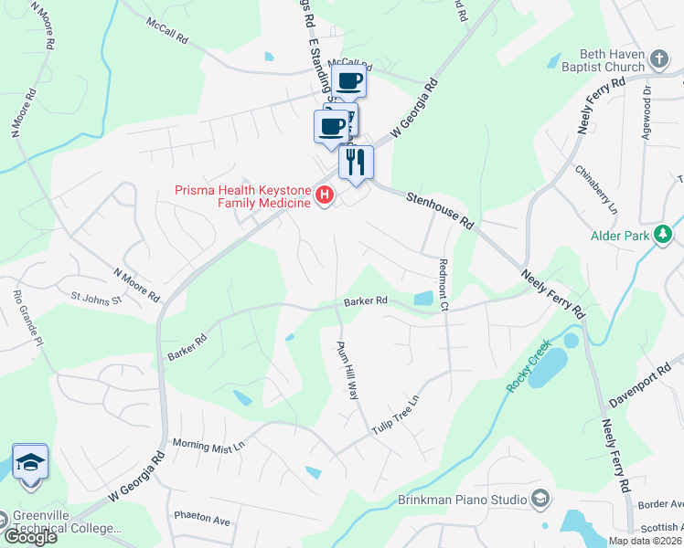 map of restaurants, bars, coffee shops, grocery stores, and more near 5 Layken Lane in Simpsonville