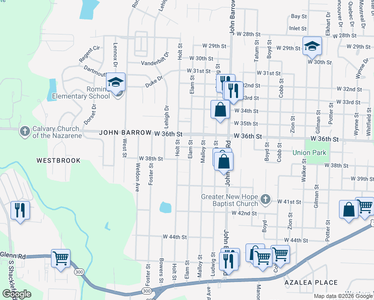 map of restaurants, bars, coffee shops, grocery stores, and more near 3717 Elam Street in Little Rock