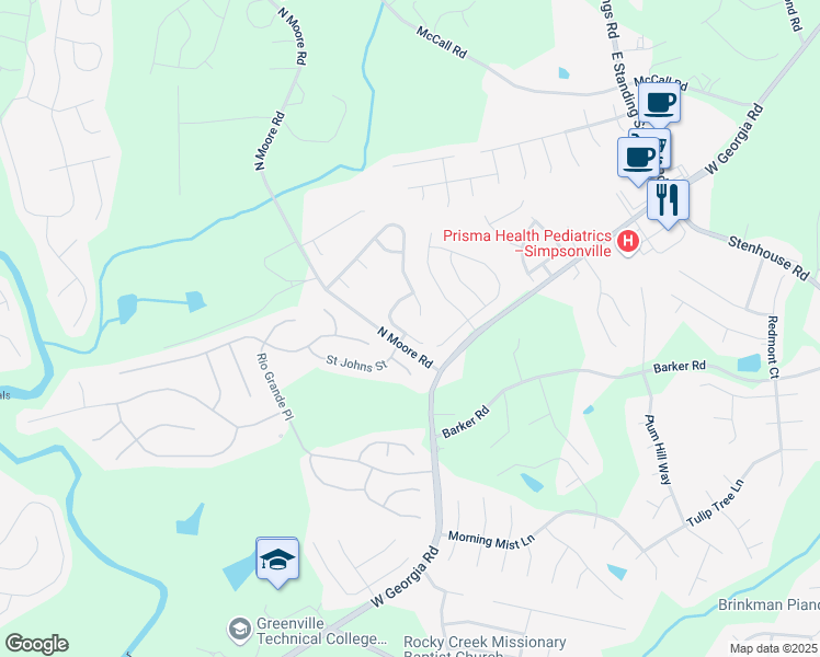 map of restaurants, bars, coffee shops, grocery stores, and more near 1 Warbler Court in Simpsonville