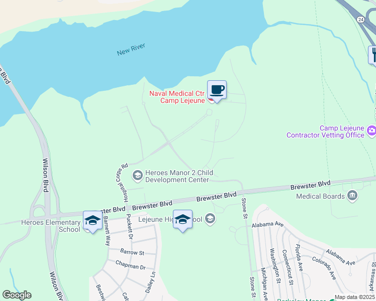 map of restaurants, bars, coffee shops, grocery stores, and more near Hospital Corps Boulevard in Jacksonville