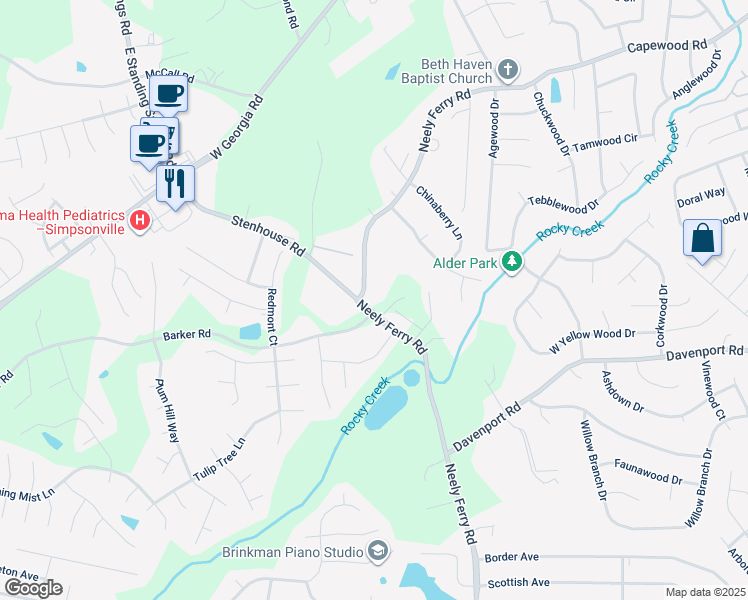 map of restaurants, bars, coffee shops, grocery stores, and more near in Simpsonville