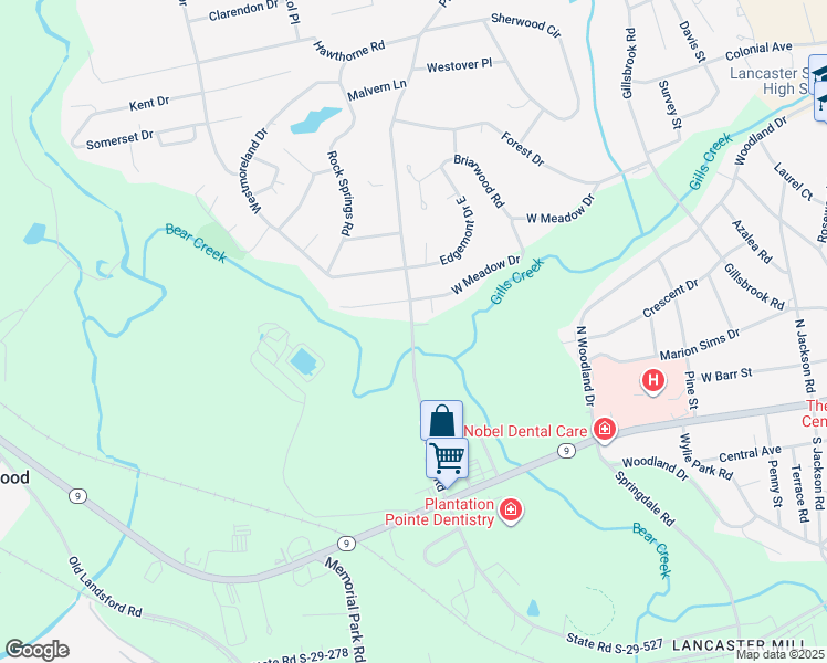 map of restaurants, bars, coffee shops, grocery stores, and more near 418 Plantation Road in Lancaster