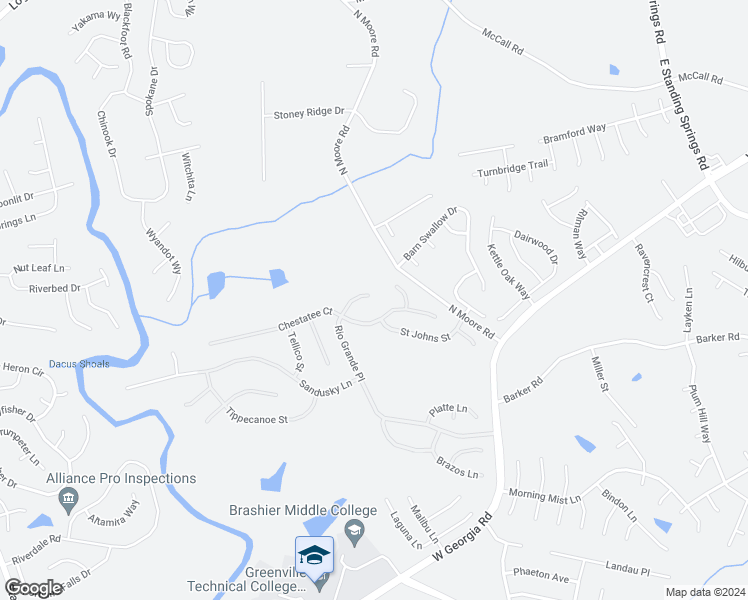 map of restaurants, bars, coffee shops, grocery stores, and more near 528 Rio Grande Place in Simpsonville