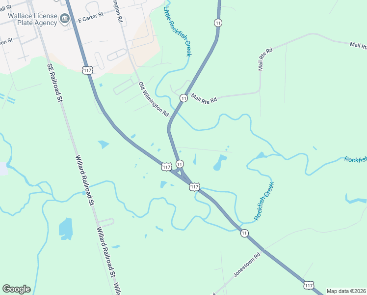 map of restaurants, bars, coffee shops, grocery stores, and more near Wastetreatment Plant Road in Wallace