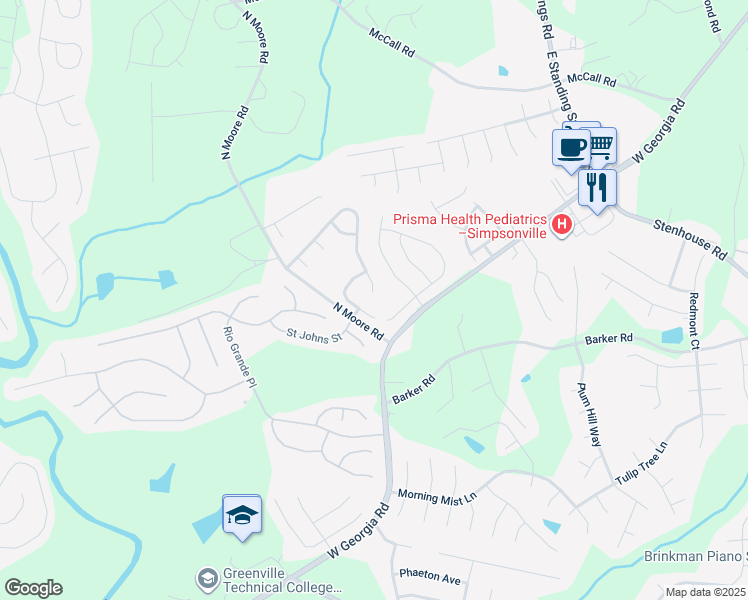 map of restaurants, bars, coffee shops, grocery stores, and more near 312 Whipporwill Court in Simpsonville