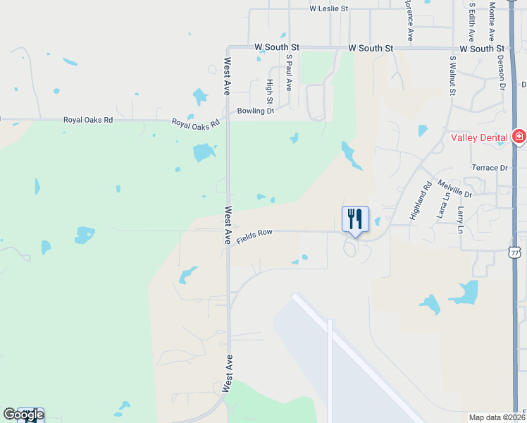 map of restaurants, bars, coffee shops, grocery stores, and more near 116 Fields Row in Pauls Valley
