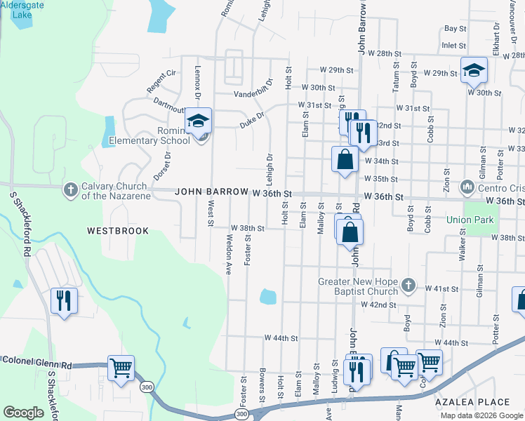 map of restaurants, bars, coffee shops, grocery stores, and more near in Little Rock
