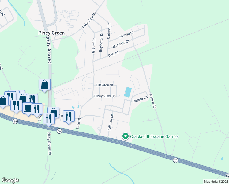 map of restaurants, bars, coffee shops, grocery stores, and more near 1212 12th Street in Piney Green