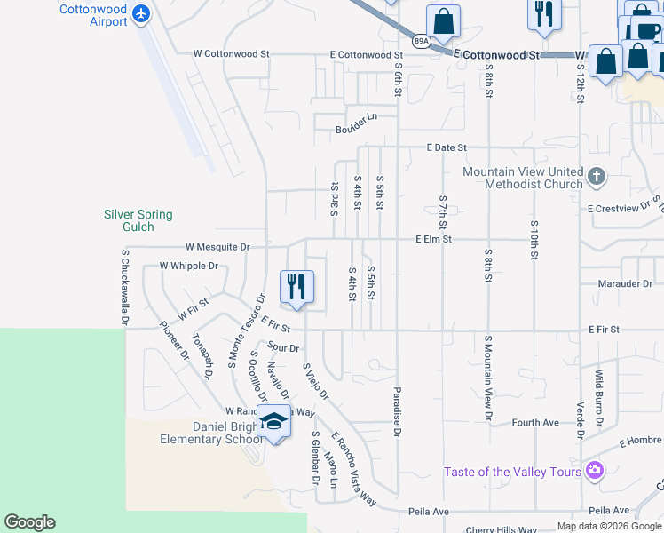 map of restaurants, bars, coffee shops, grocery stores, and more near 1061 South Vista Grande Drive in Cottonwood