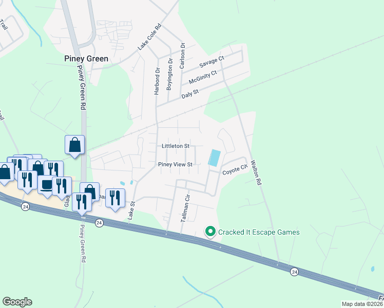 map of restaurants, bars, coffee shops, grocery stores, and more near 1212 12th Street in Piney Green