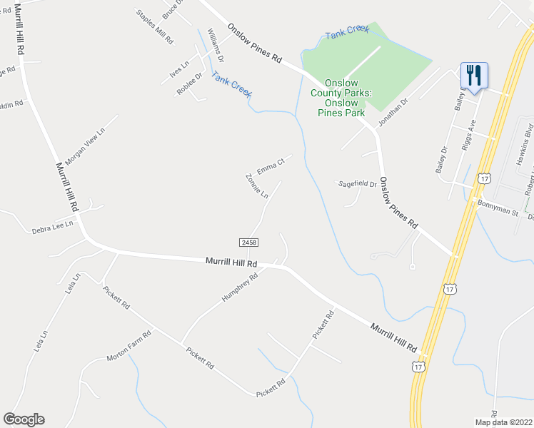 map of restaurants, bars, coffee shops, grocery stores, and more near 110 Kenna Court in Jacksonville